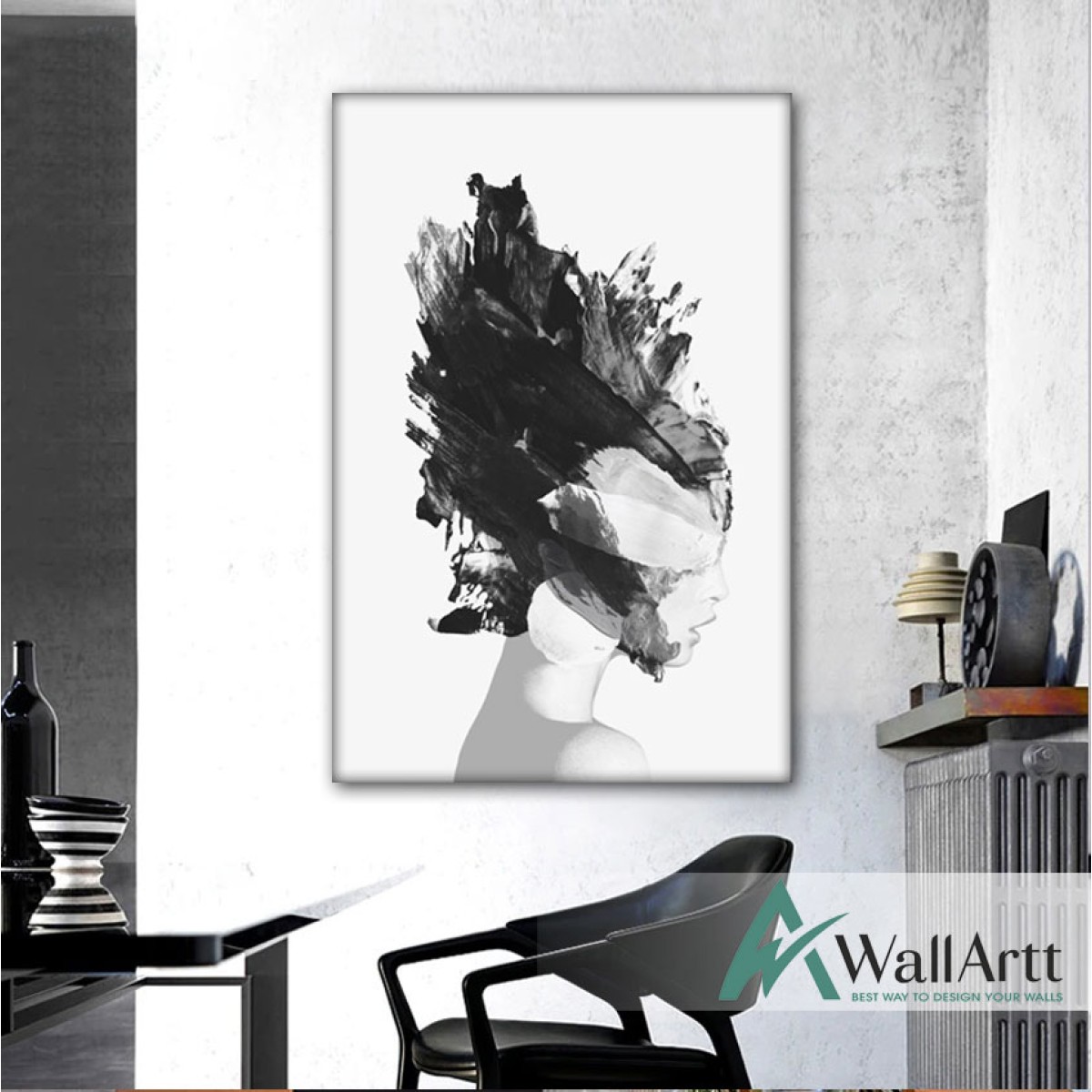 Abstract Black White Woman Textured Partial Oil Painting